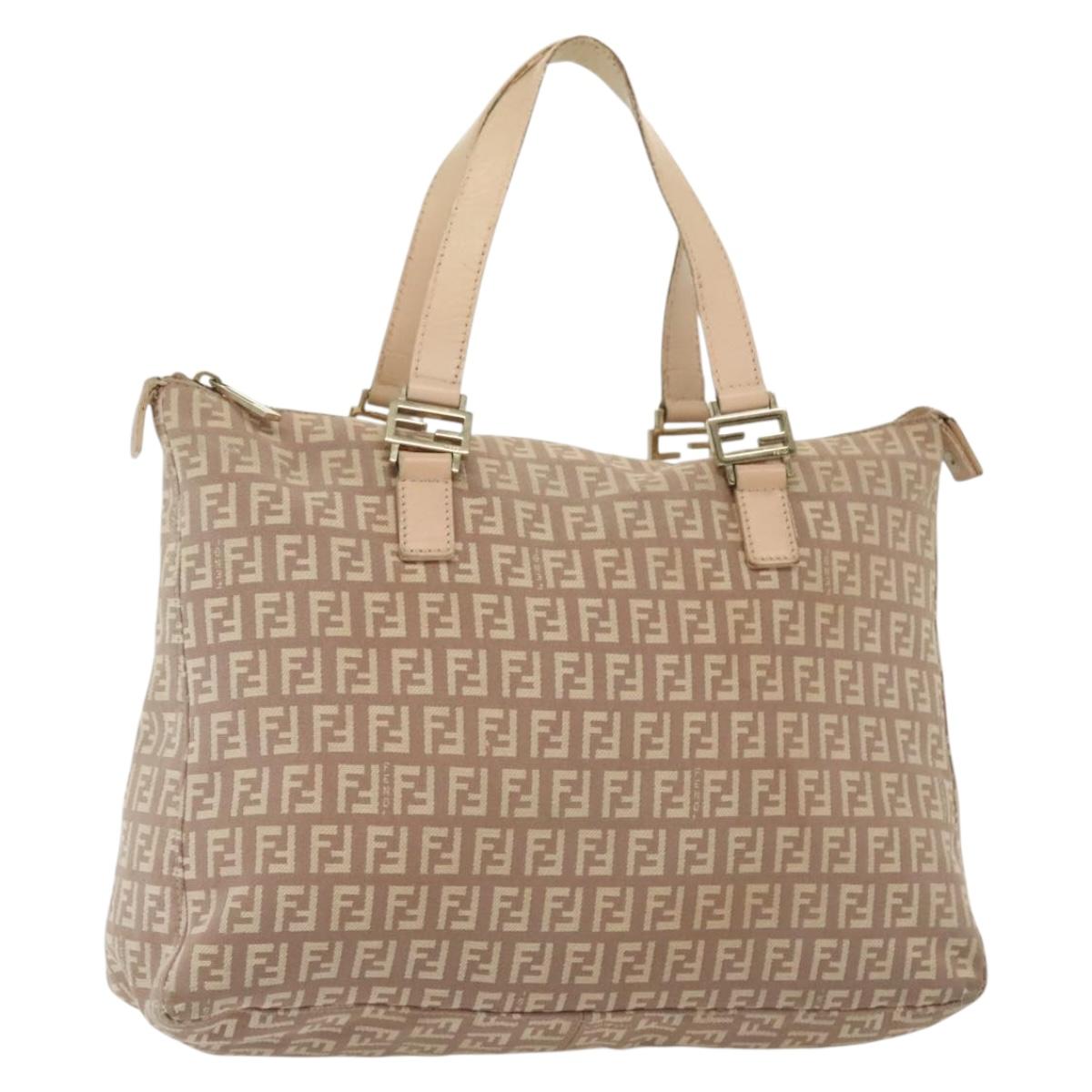 FENDI Zucchino Canvas Hand Bag Pink Gold Auth 139455