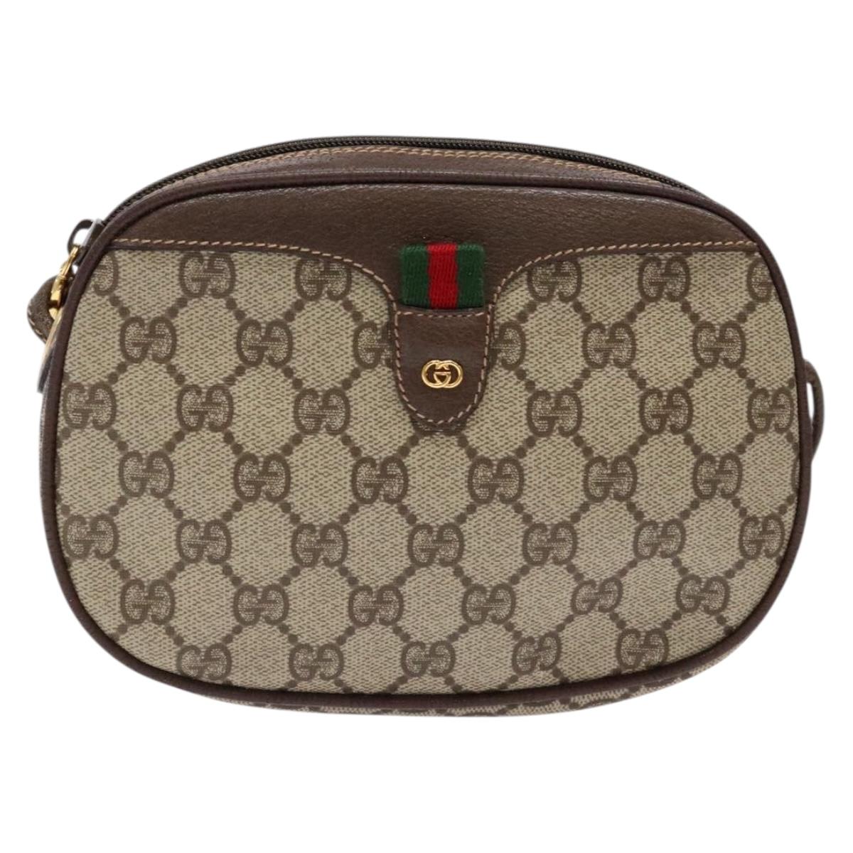 GUCCI GG Supreme Web Sherry Line Bag PVC Beige Gold 007 754 6112 40 Auth 139459