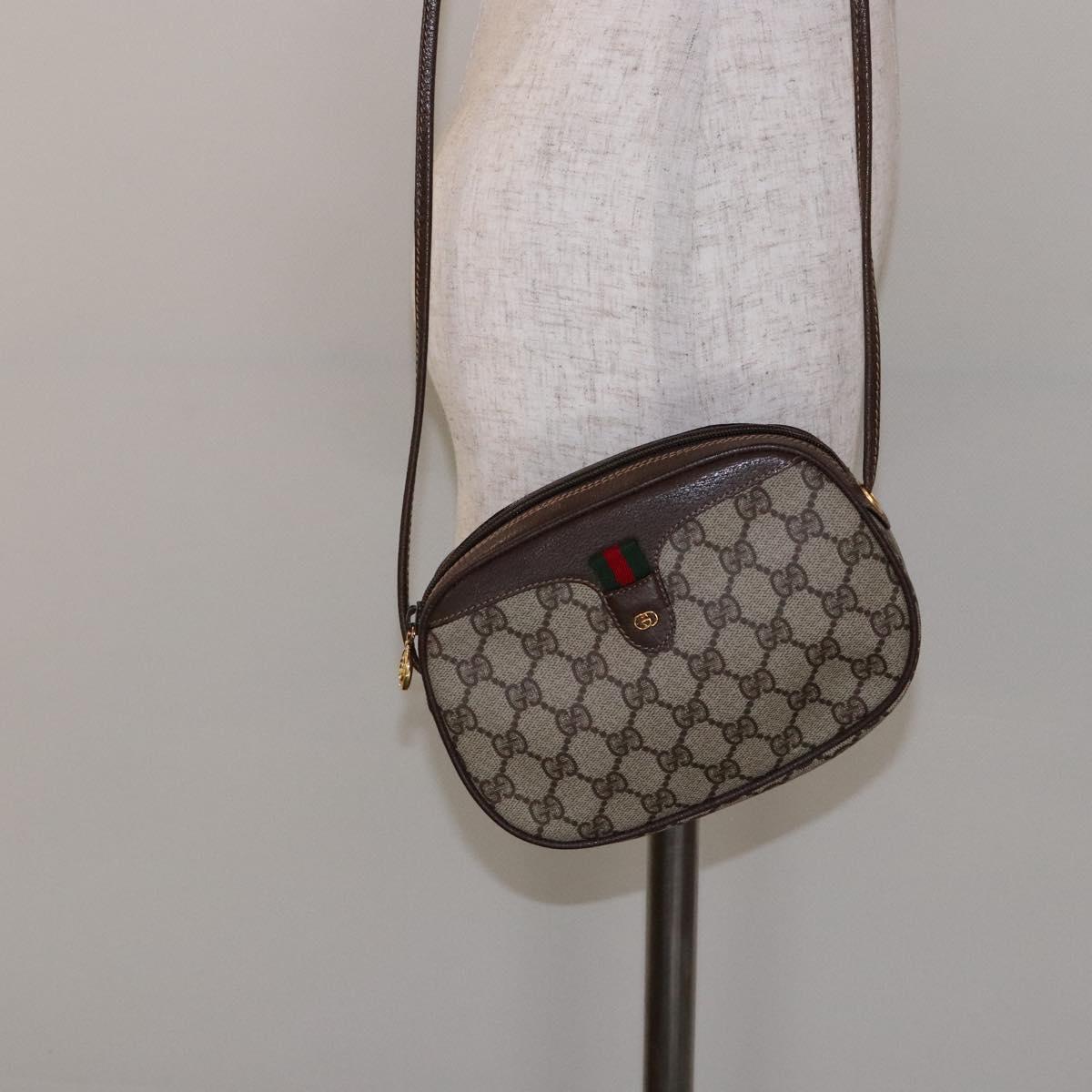 GUCCI GG Supreme Web Sherry Line Bag PVC Beige Gold 007 754 6112 40 Auth 139459