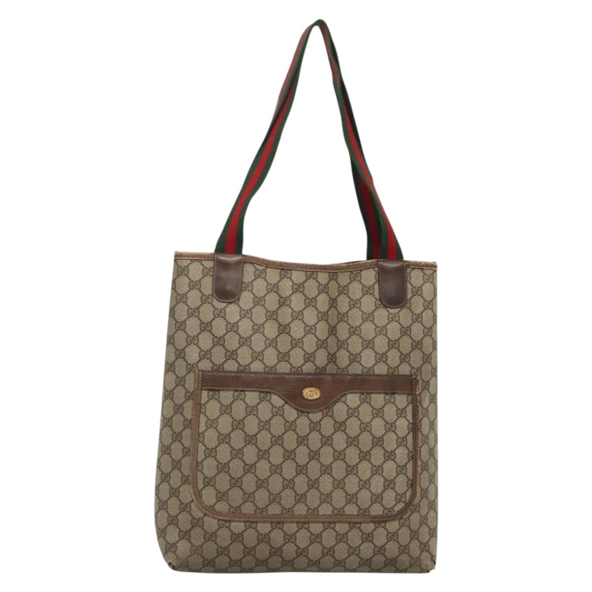 GUCCI GG Supreme Web Sherry Line Tote Bag PVC Beige Gold 39 02 003 Auth 139460