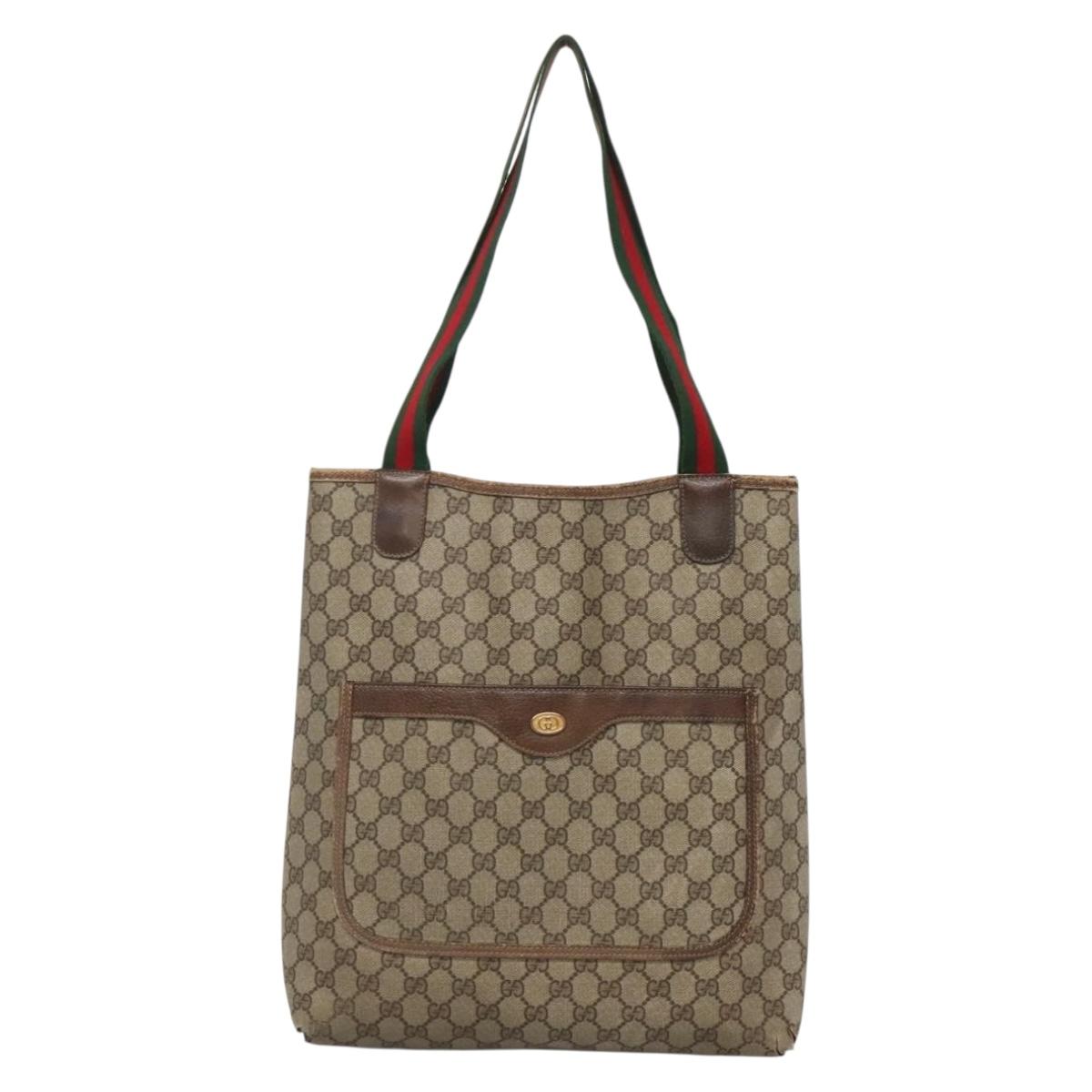 GUCCI GG Supreme Web Sherry Line Tote Bag PVC Beige Gold 39 02 003 Auth 139460