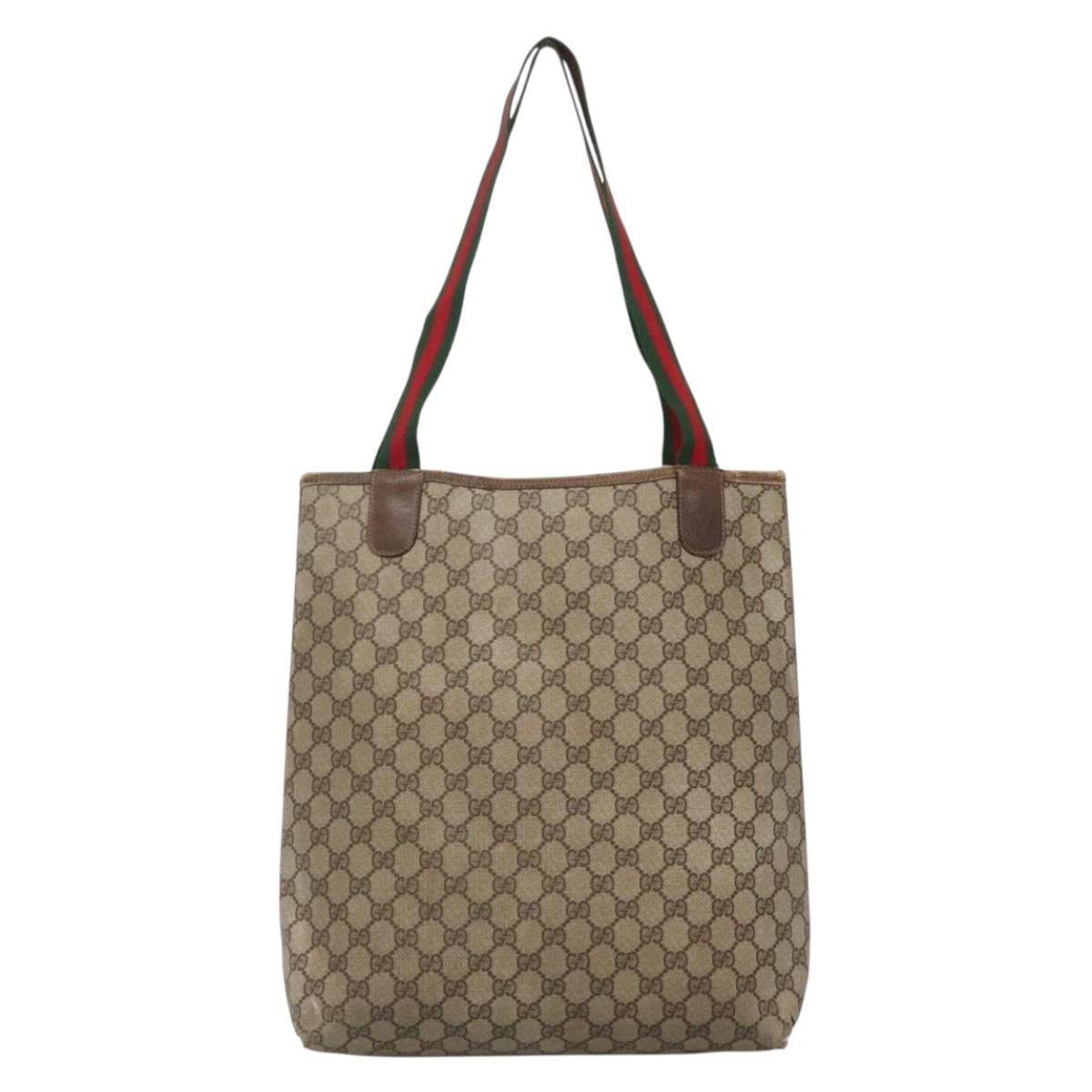 GUCCI GG Supreme Web Sherry Line Tote Bag PVC Beige Gold 39 02 003 Auth 139460