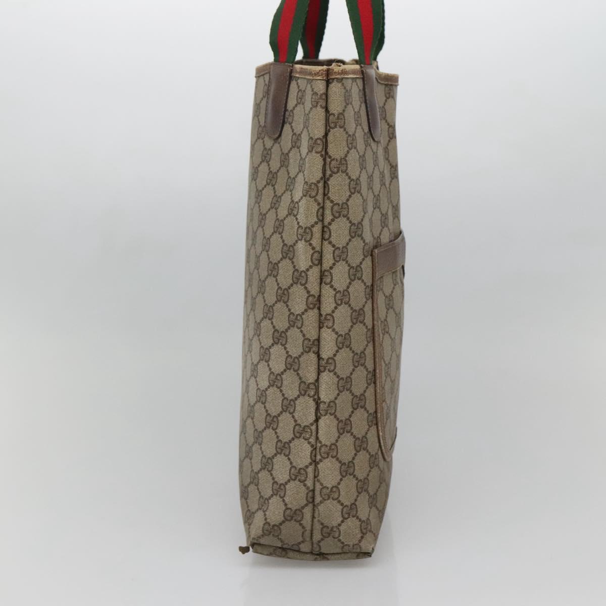 GUCCI GG Supreme Web Sherry Line Tote Bag PVC Beige Gold 39 02 003 Auth 139460