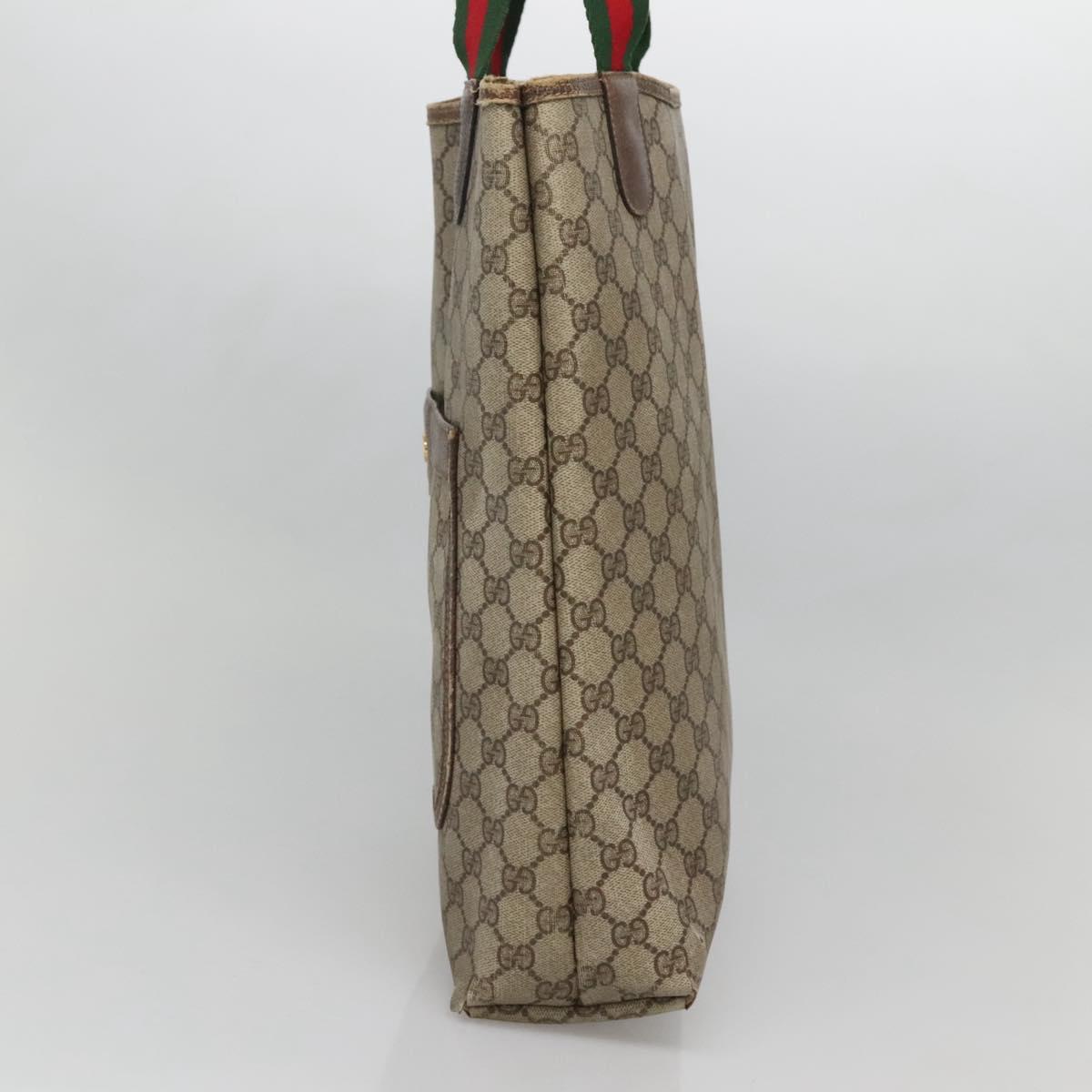 GUCCI GG Supreme Web Sherry Line Tote Bag PVC Beige Gold 39 02 003 Auth 139460
