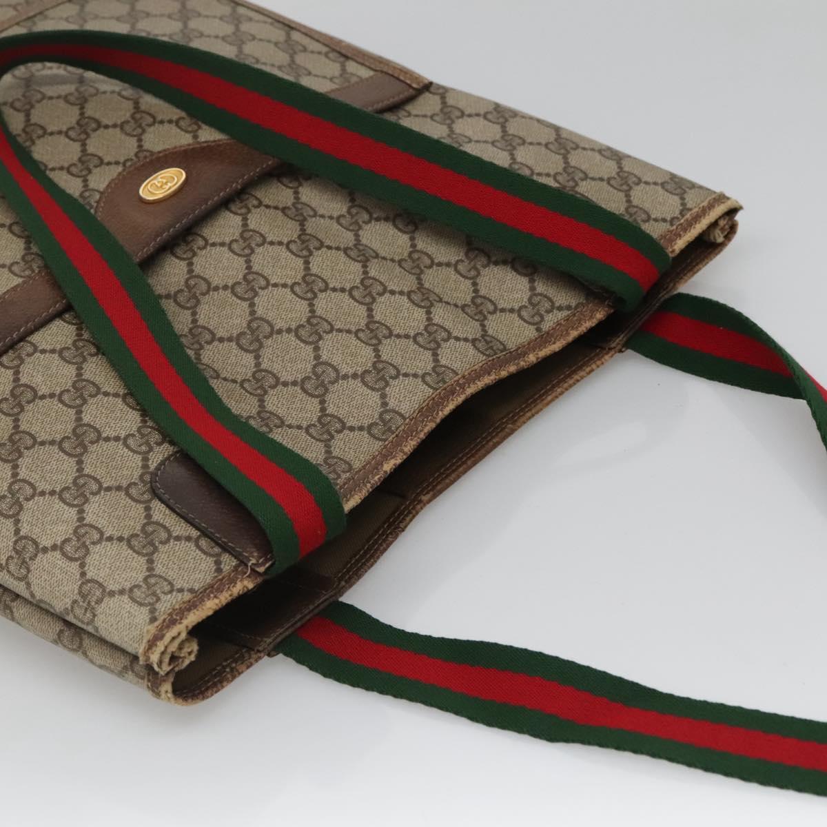 GUCCI GG Supreme Web Sherry Line Tote Bag PVC Beige Gold 39 02 003 Auth 139460