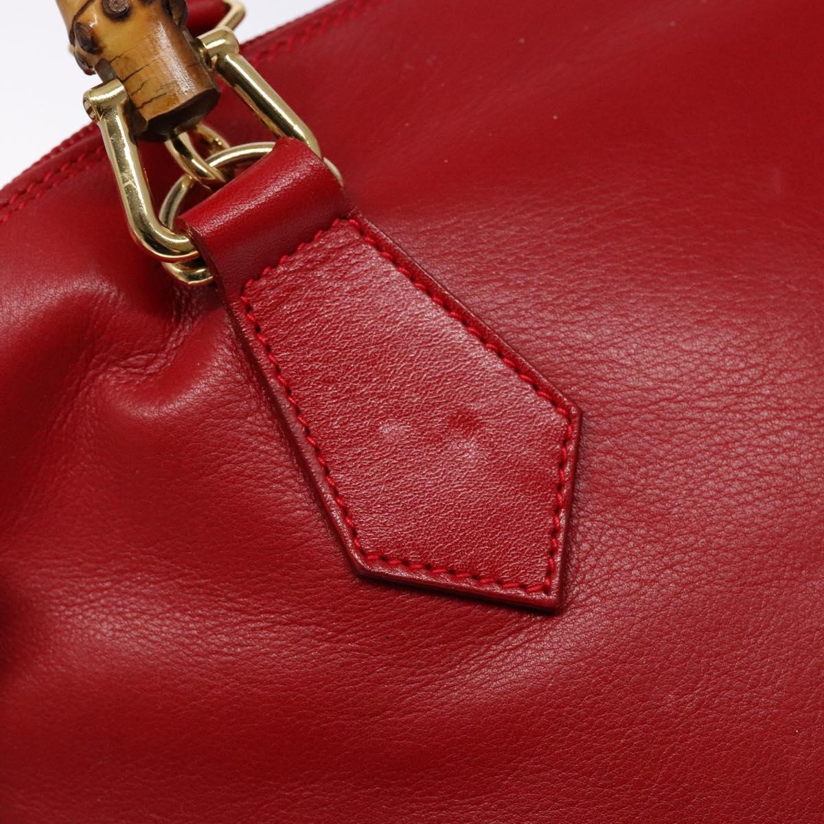 GUCCI Bamboo Hand Bag Leather 2way Red Gold 000 2214 0289 Auth 139463