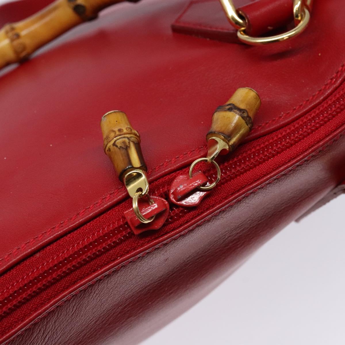 GUCCI Bamboo Hand Bag Leather 2way Red Gold 000 2214 0289 Auth 139463