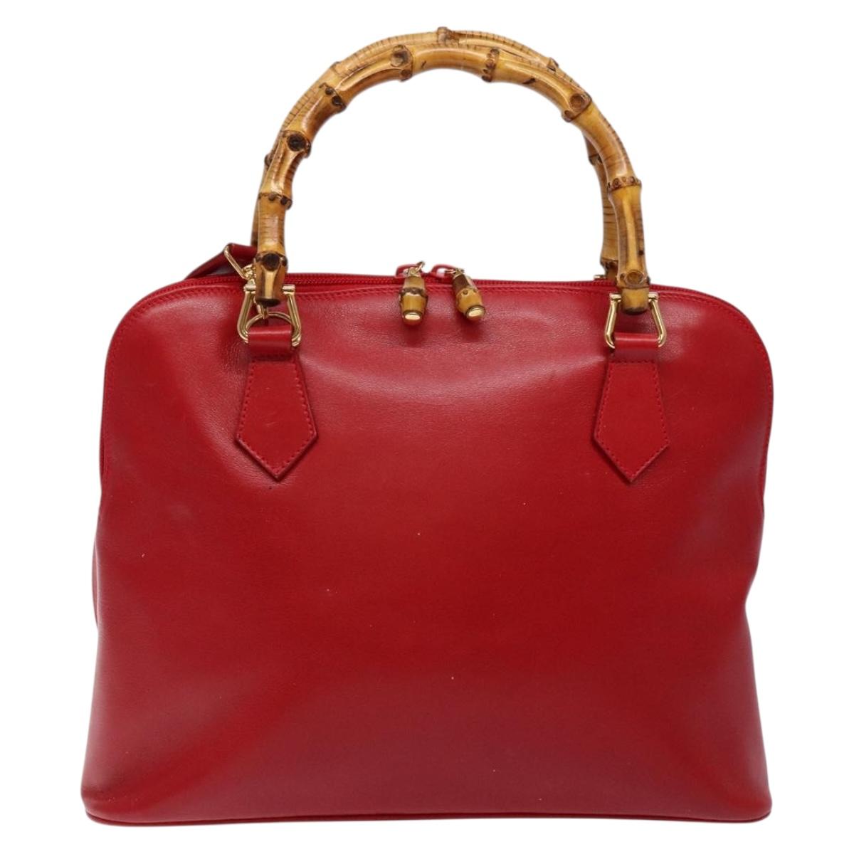 GUCCI Bamboo Hand Bag Leather 2way Red Gold 000 2214 0289 Auth 139463