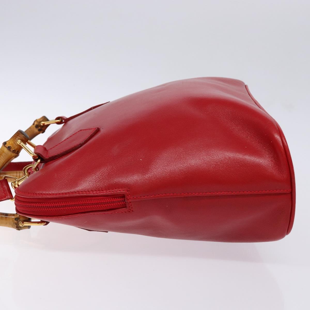 GUCCI Bamboo Hand Bag Leather 2way Red Gold 000 2214 0289 Auth 139463