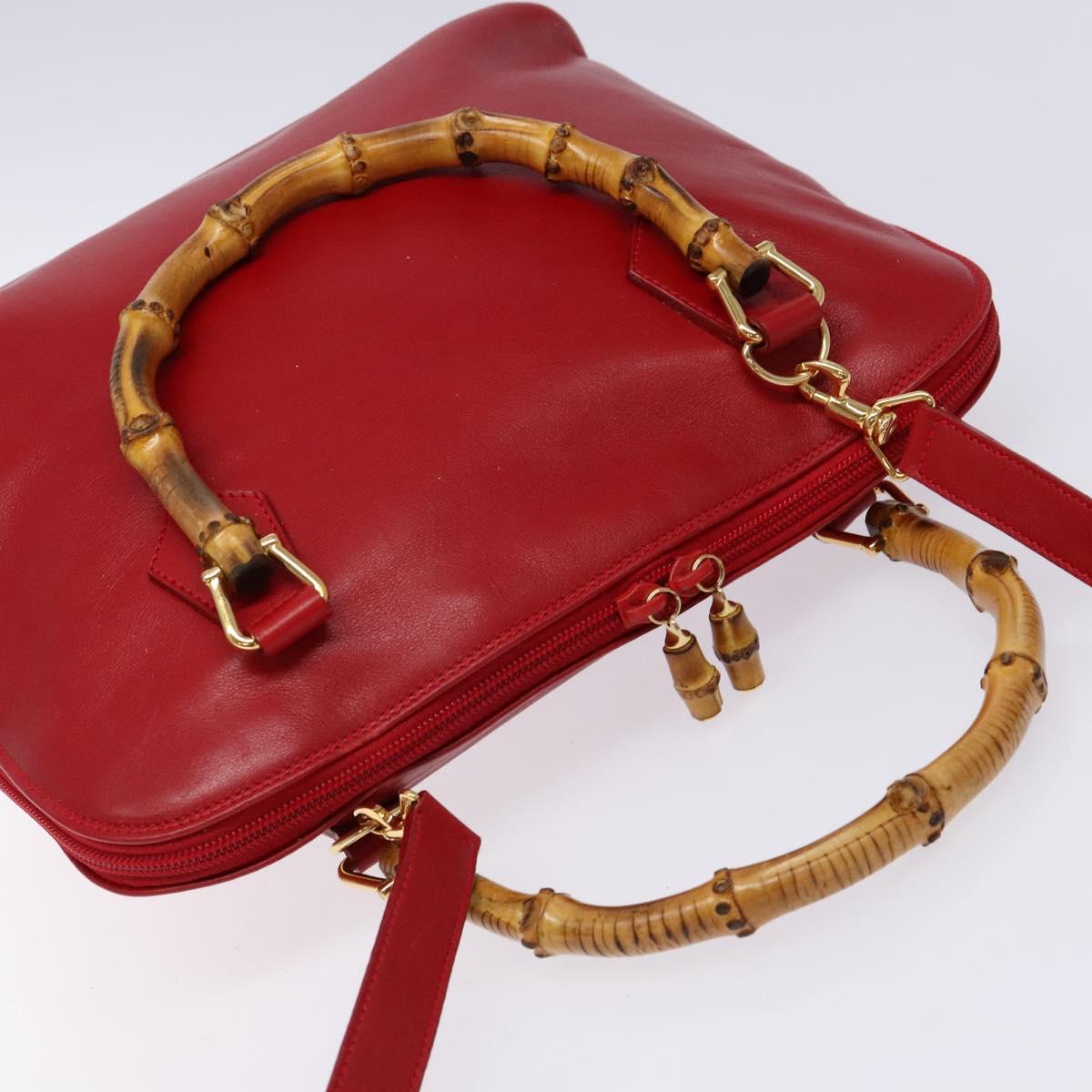 GUCCI Bamboo Hand Bag Leather 2way Red Gold 000 2214 0289 Auth 139463