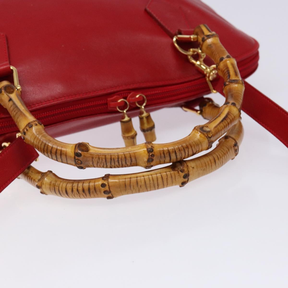 GUCCI Bamboo Hand Bag Leather 2way Red Gold 000 2214 0289 Auth 139463