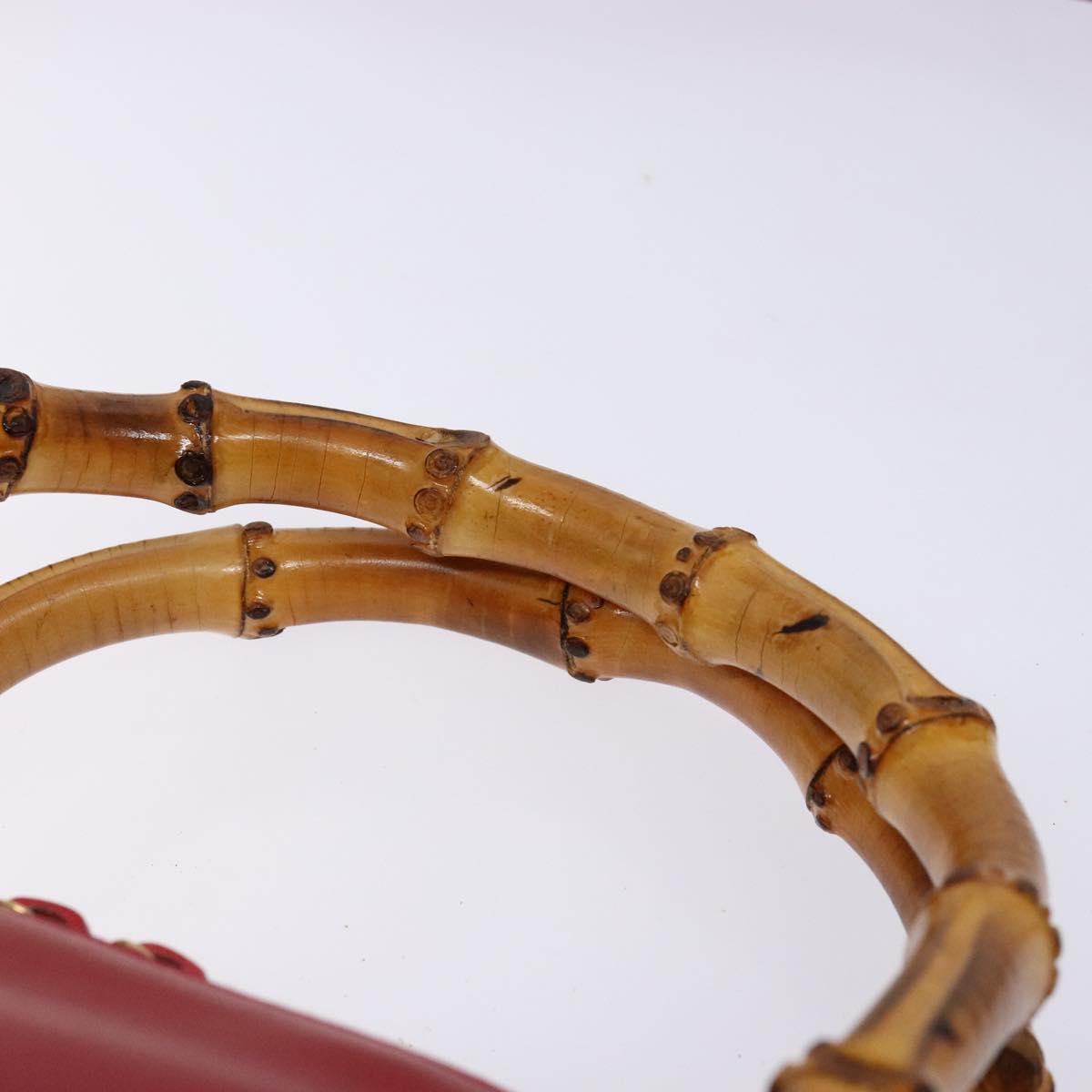 GUCCI Bamboo Hand Bag Leather 2way Red Gold 000 2214 0289 Auth 139463