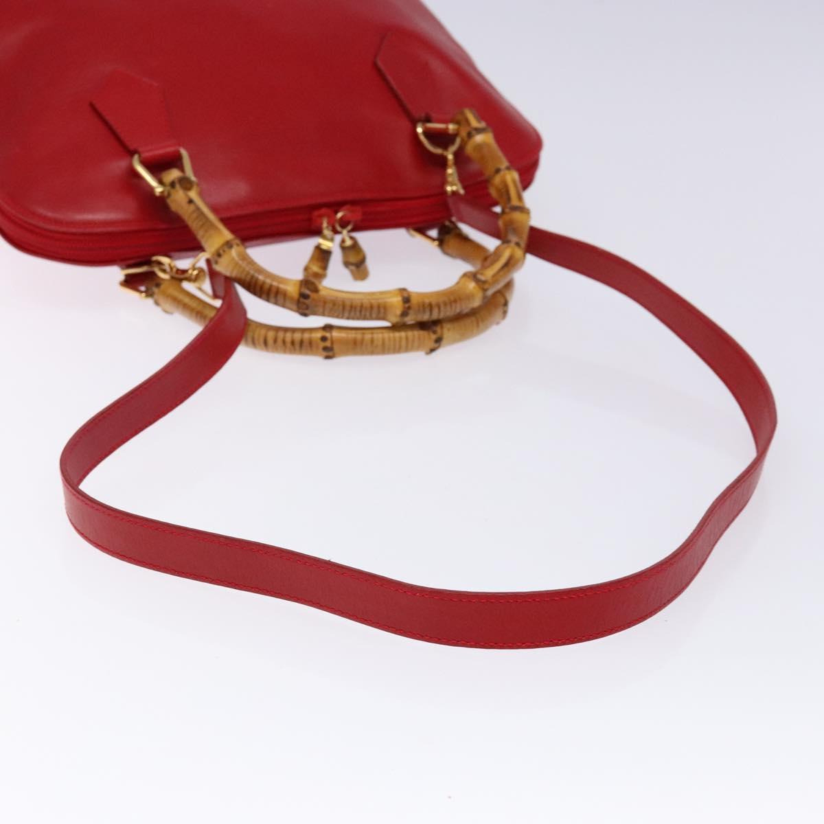 GUCCI Bamboo Hand Bag Leather 2way Red Gold 000 2214 0289 Auth 139463