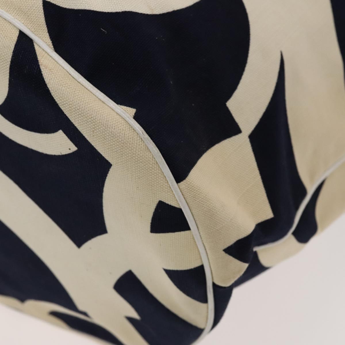 CHANEL Chain Tote Bag Canvas Navy Gold CC Auth 139465