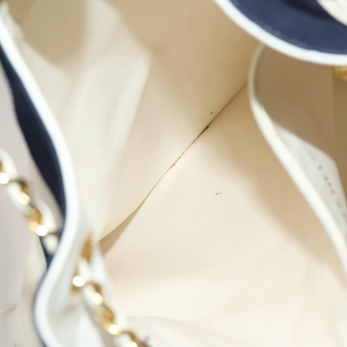 CHANEL Chain Tote Bag Canvas Navy Gold CC Auth 139465