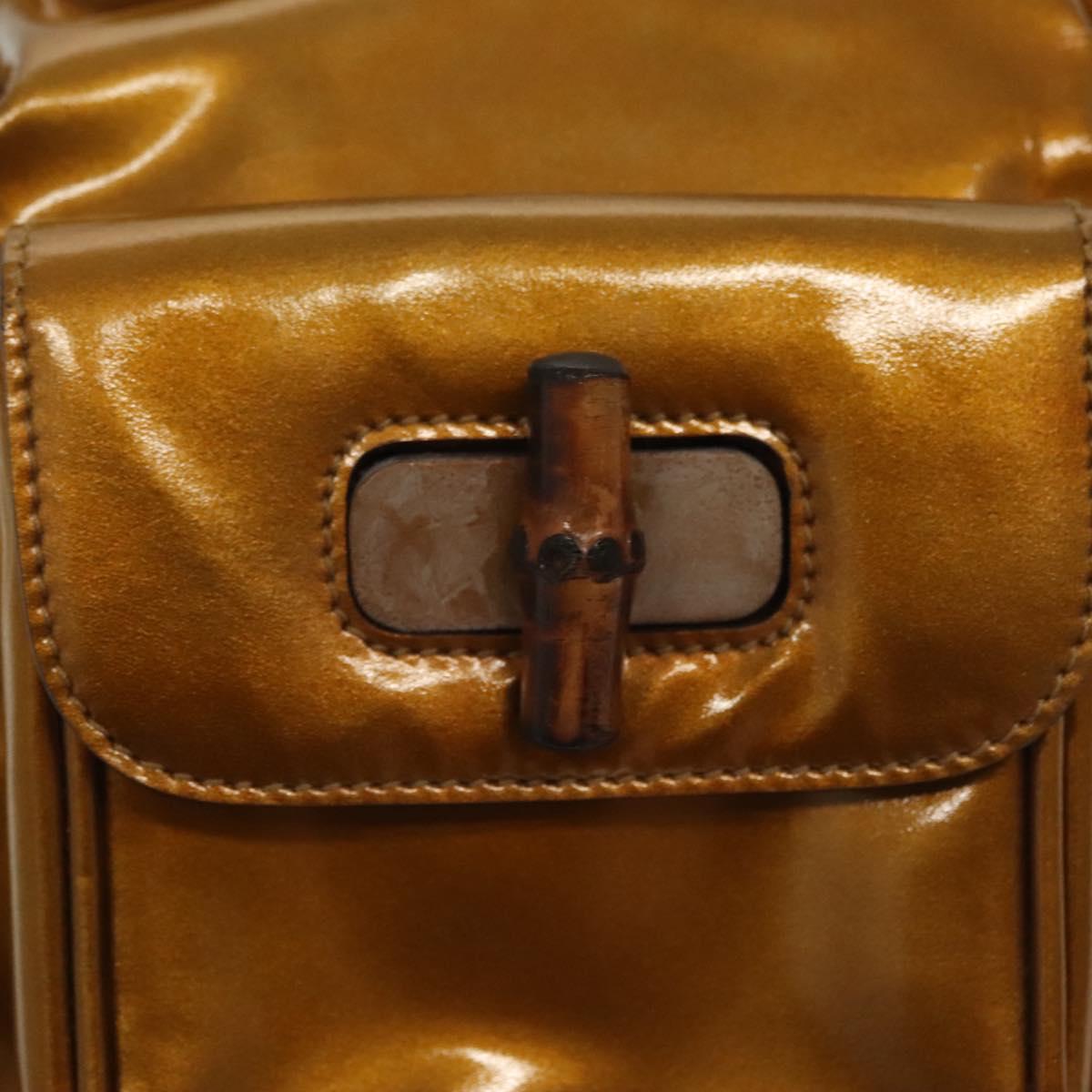 GUCCI Bamboo Backpack Patent leather Outlet Gold 003 1705 0030 Auth 139519