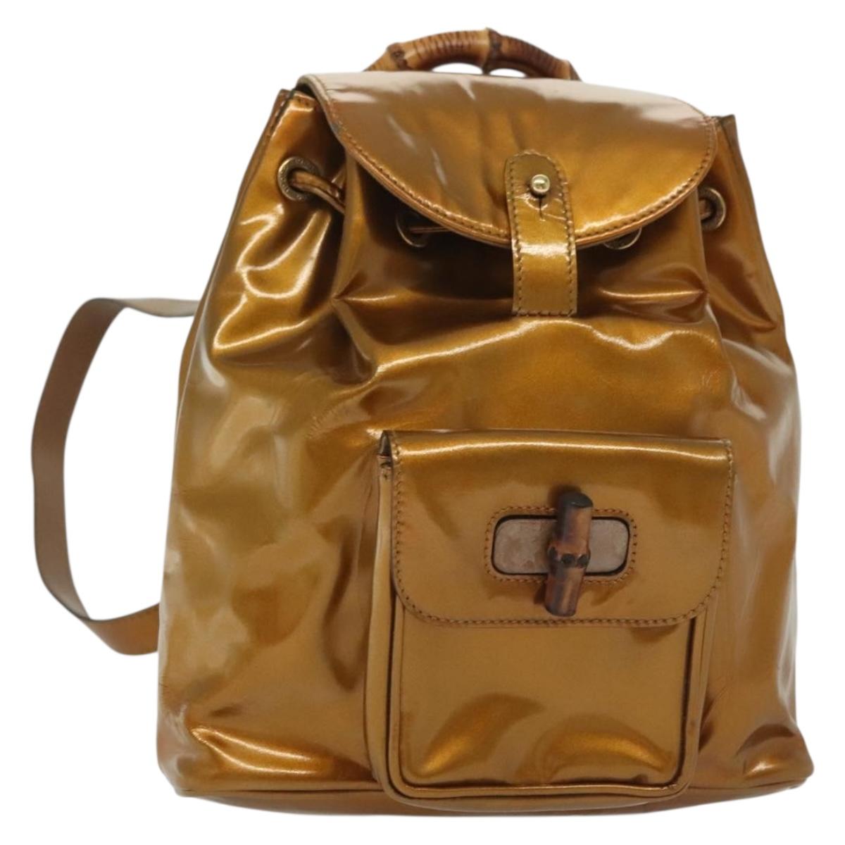 GUCCI Bamboo Backpack Patent leather Outlet Gold 003 1705 0030 Auth 139519