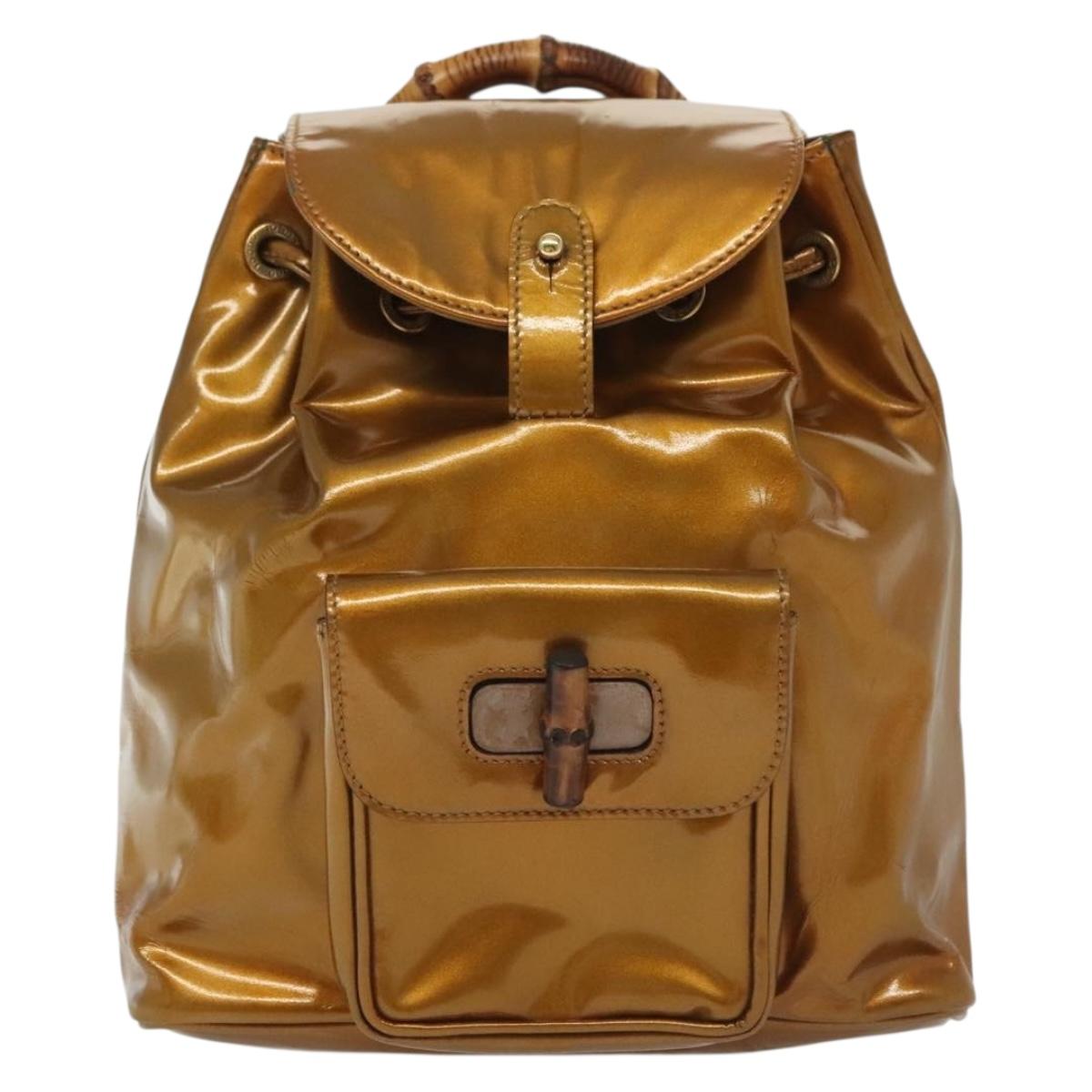 GUCCI Bamboo Backpack Patent leather Outlet Gold 003 1705 0030 Auth 139519