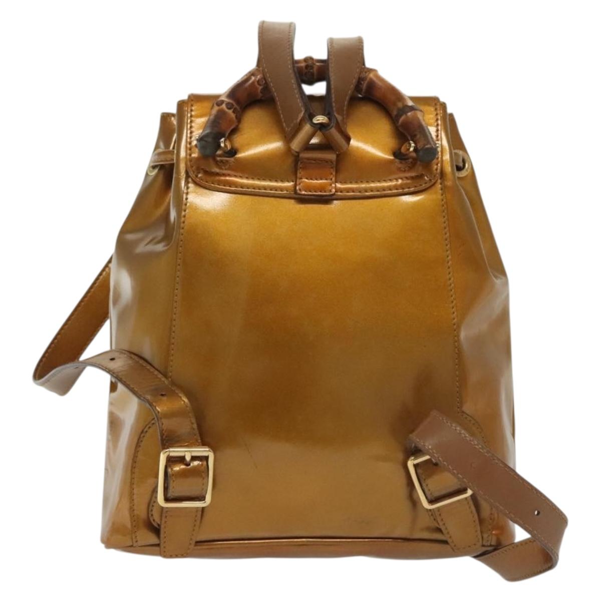 GUCCI Bamboo Backpack Patent leather Outlet Gold 003 1705 0030 Auth 139519