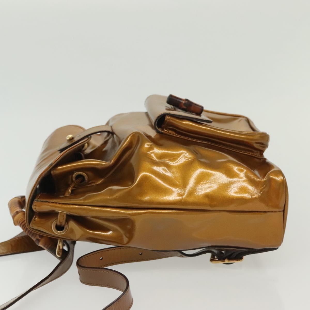 GUCCI Bamboo Backpack Patent leather Outlet Gold 003 1705 0030 Auth 139519