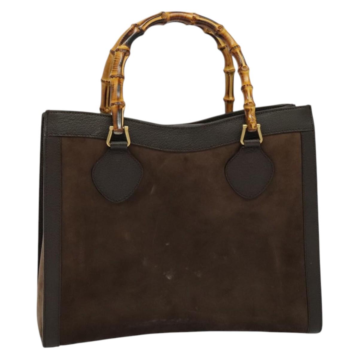 GUCCI Bamboo Hand Bag Suede Brown Gold 002 1186 0260 Auth 139520