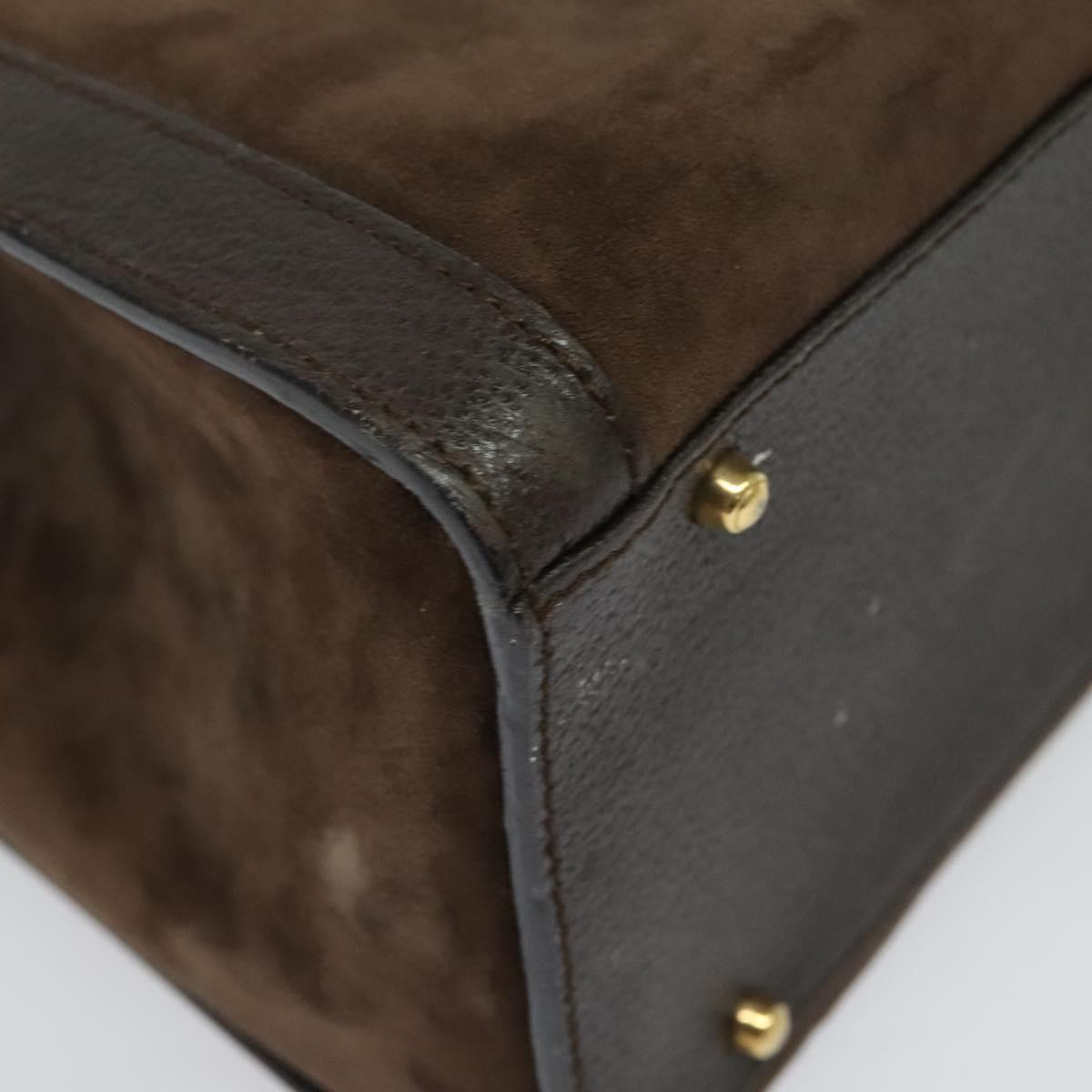 GUCCI Bamboo Hand Bag Suede Brown Gold 002 1186 0260 Auth 139520