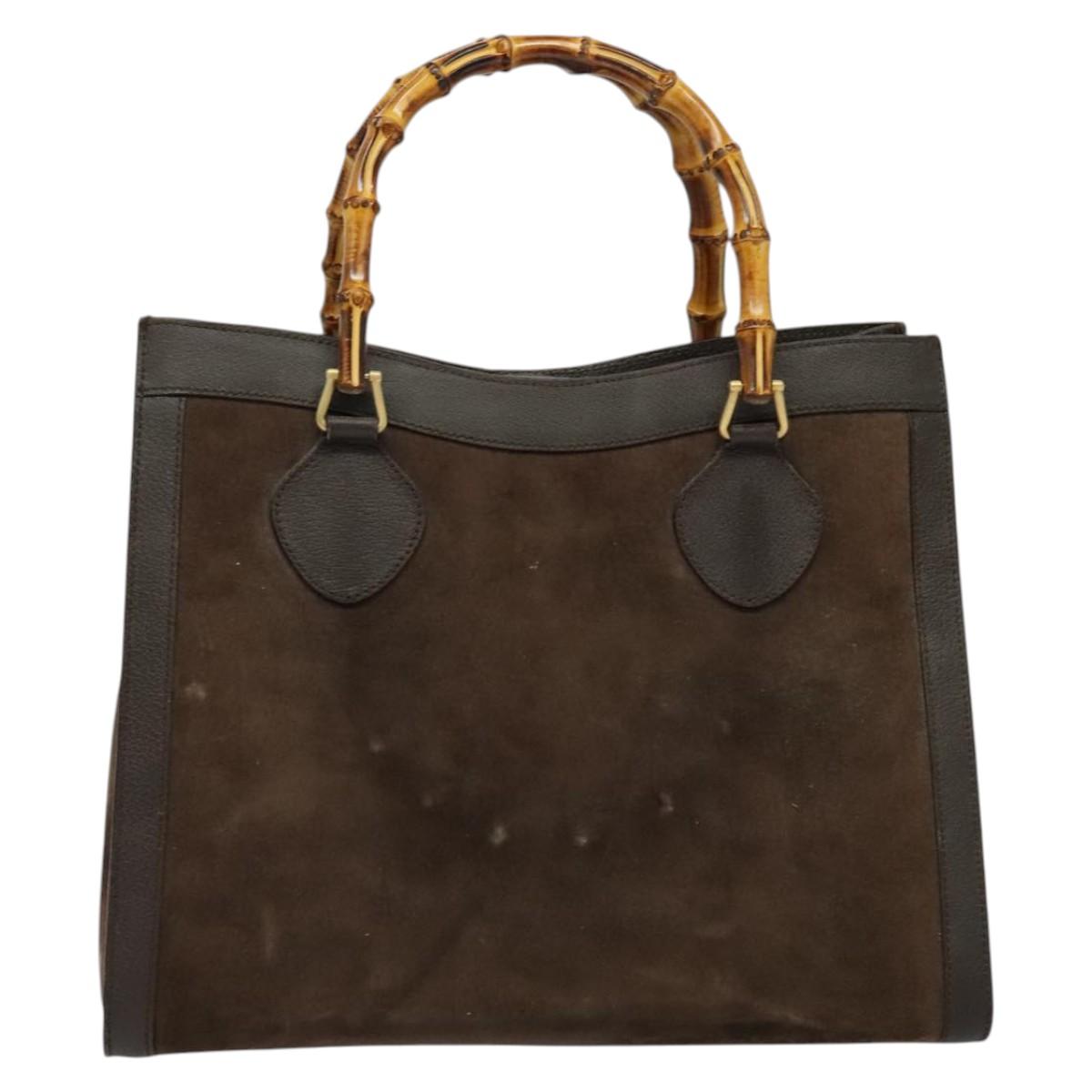 GUCCI Bamboo Hand Bag Suede Brown Gold 002 1186 0260 Auth 139520