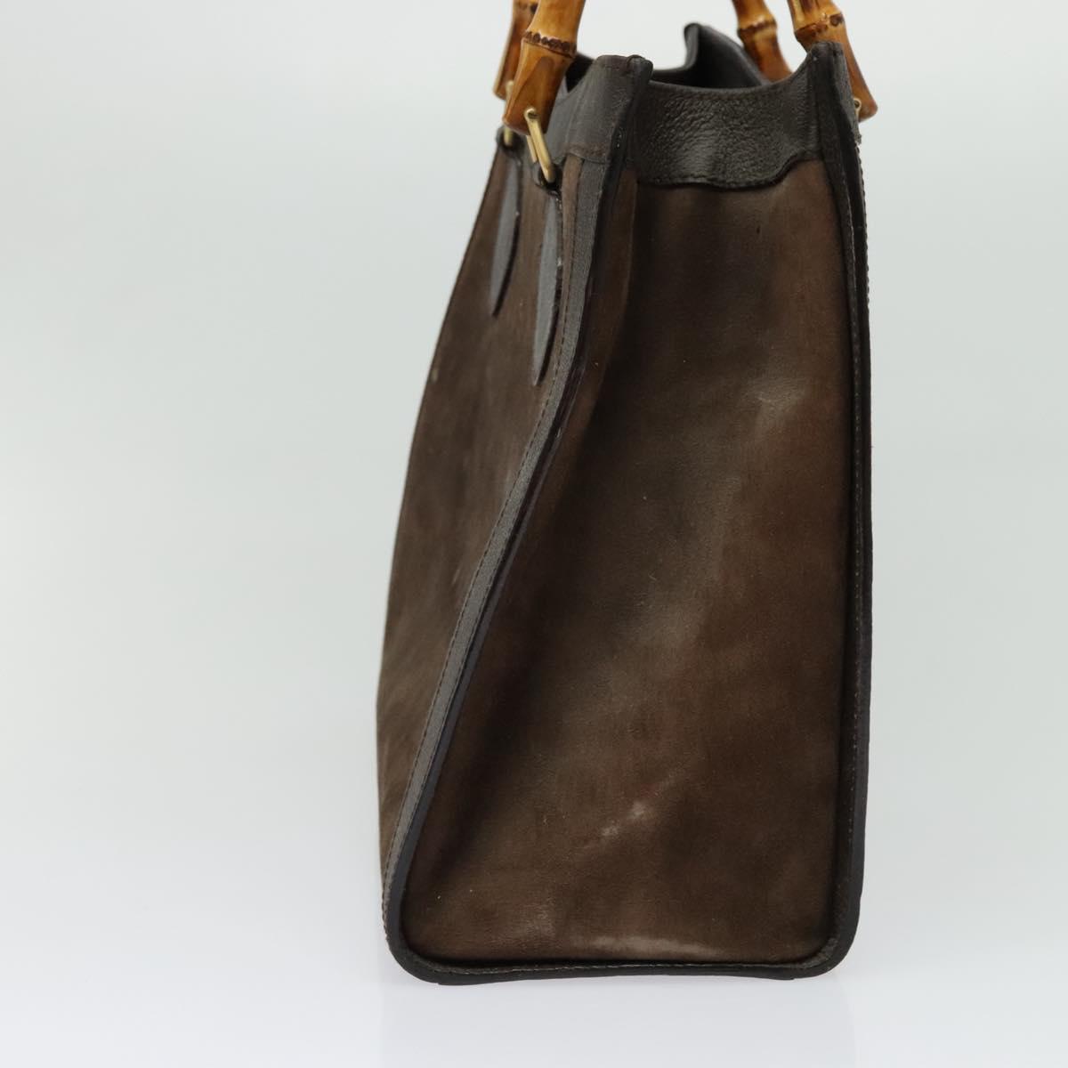 GUCCI Bamboo Hand Bag Suede Brown Gold 002 1186 0260 Auth 139520
