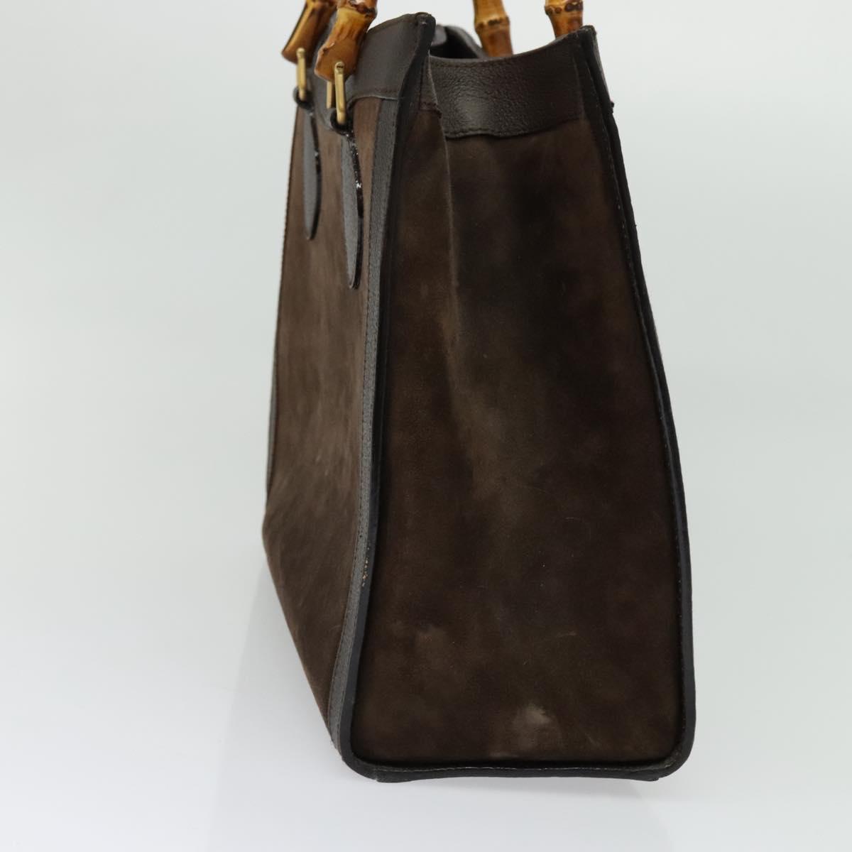 GUCCI Bamboo Hand Bag Suede Brown Gold 002 1186 0260 Auth 139520