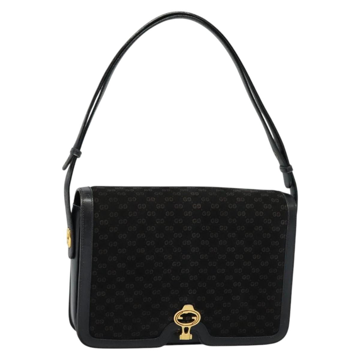 GUCCI Micro GG Canvas Shoulder Bag Suede Navy Gold Auth 139521