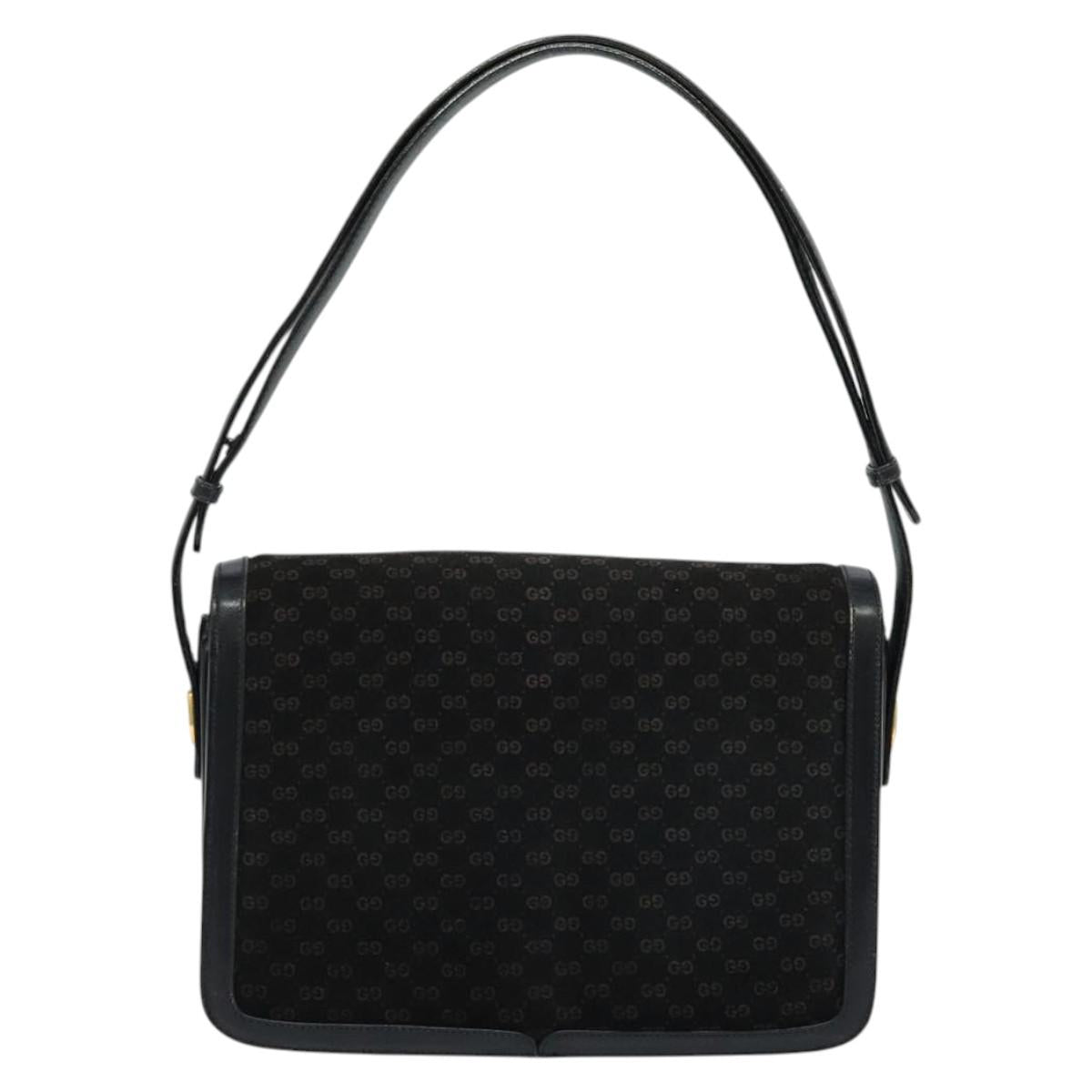 GUCCI Micro GG Canvas Shoulder Bag Suede Navy Gold Auth 139521