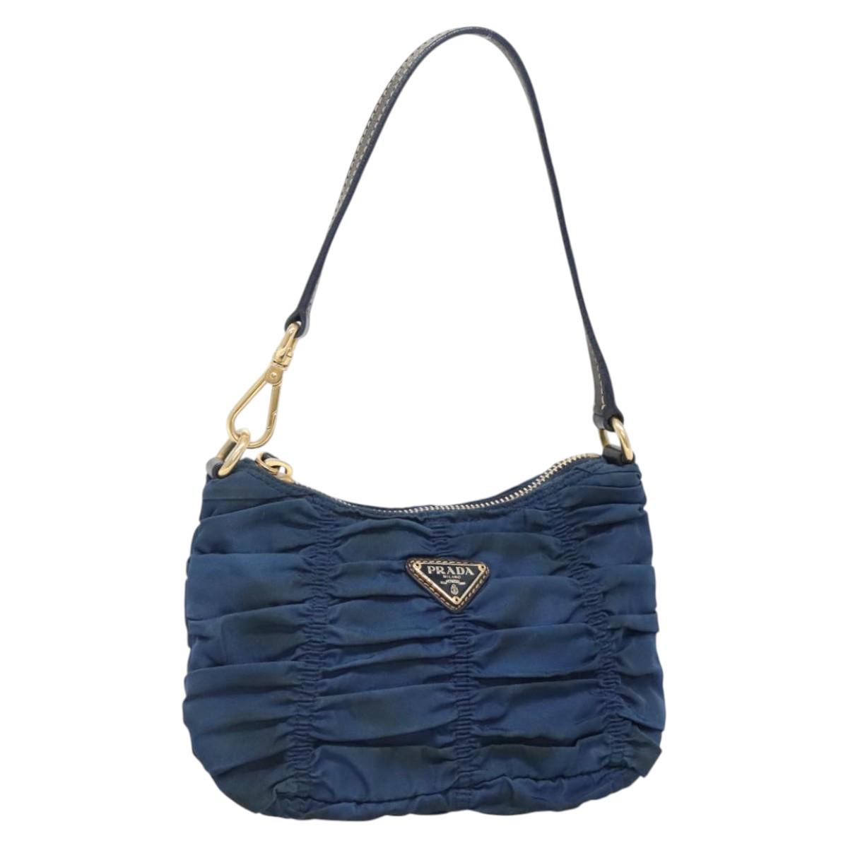 PRADA Accessory Pouch Nylon Blue Gold Auth 139522
