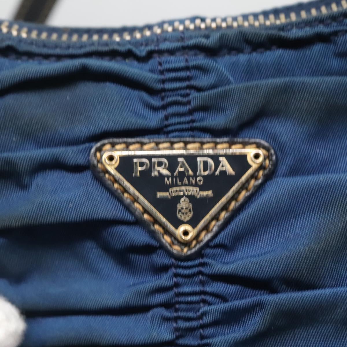 PRADA Accessory Pouch Nylon Blue Gold Auth 139522