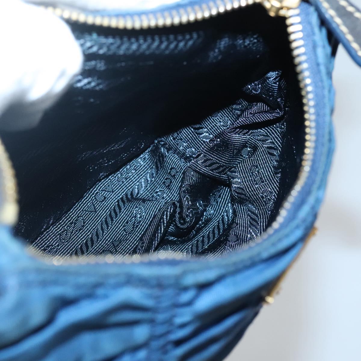PRADA Accessory Pouch Nylon Blue Gold Auth 139522