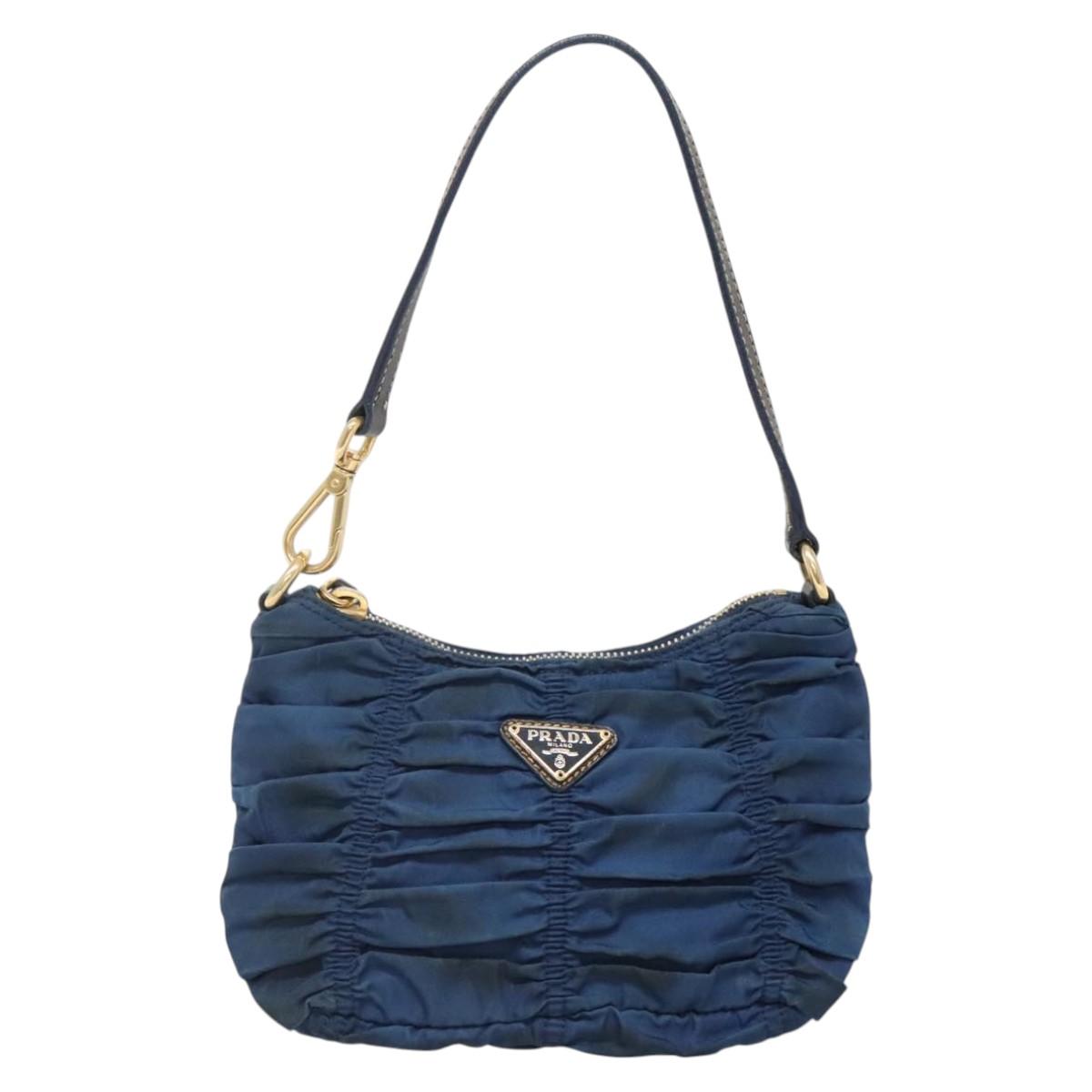 PRADA Accessory Pouch Nylon Blue Gold Auth 139522