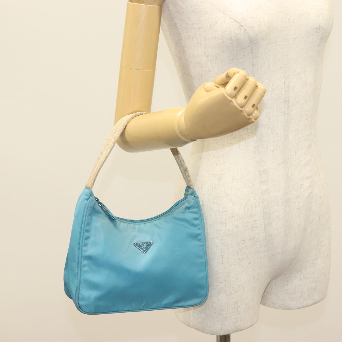 PRADA Hand Bag Nylon Light Blue Silver Auth 139524