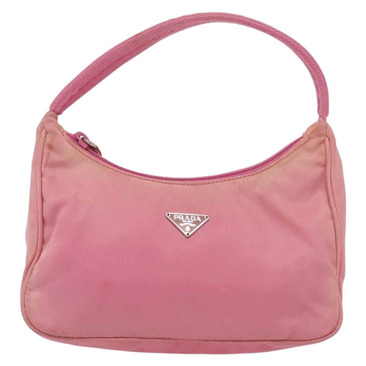 PRADA Hand Bag Nylon Pink Silver Auth 139525