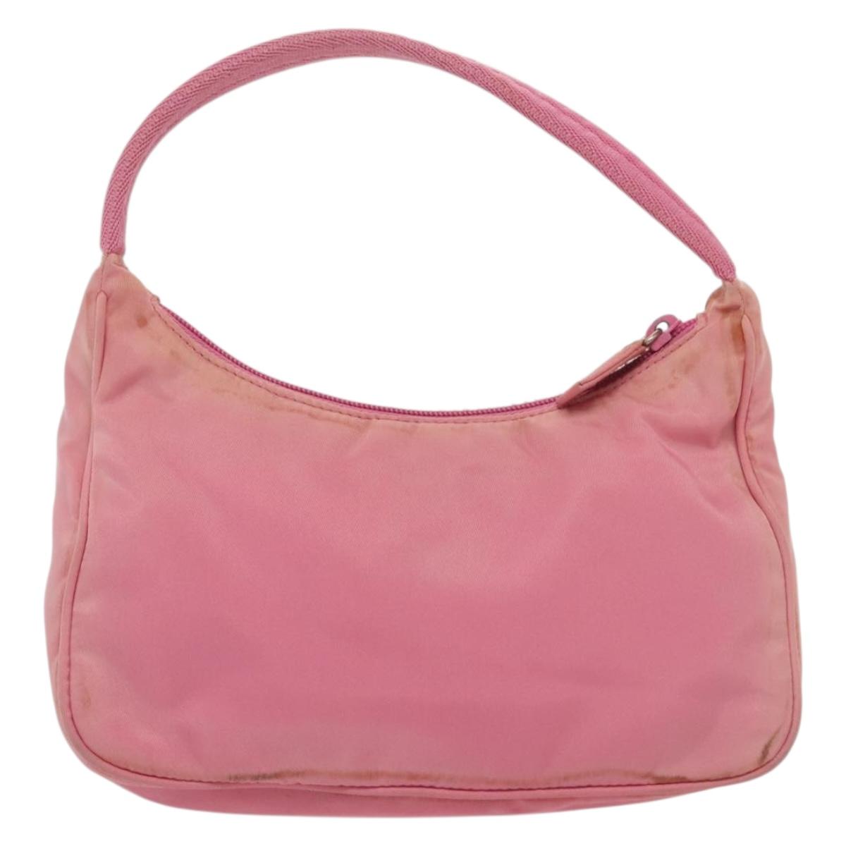 PRADA Hand Bag Nylon Pink Silver Auth 139525
