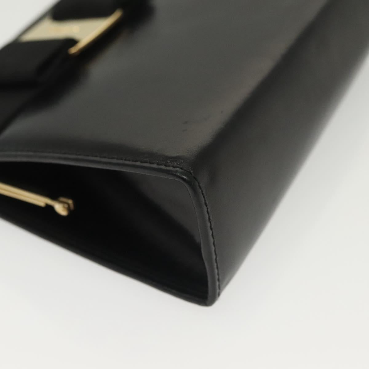 Salvatore Ferragamo Chain Vala Shoulder Bag Leather Black Gold Auth 139529