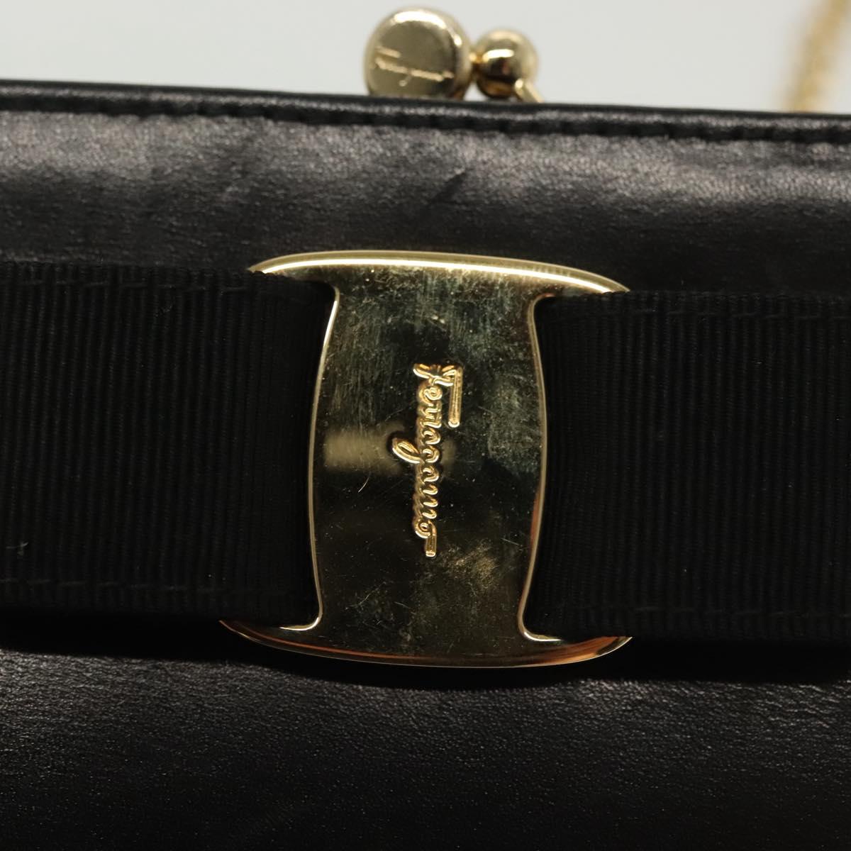 Salvatore Ferragamo Chain Vala Shoulder Bag Leather Black Gold Auth 139529