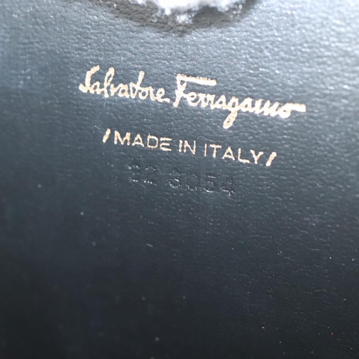 Salvatore Ferragamo Chain Vala Shoulder Bag Leather Black Gold Auth 139529