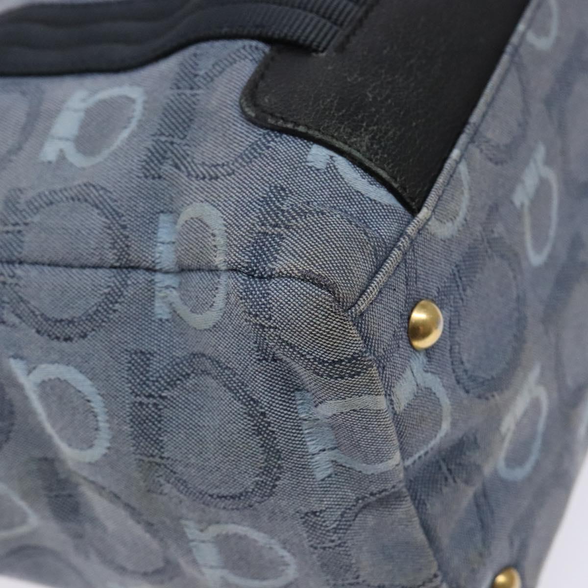 Salvatore Ferragamo Gancini Tote Bag Canvas Blue Gold Auth 139532