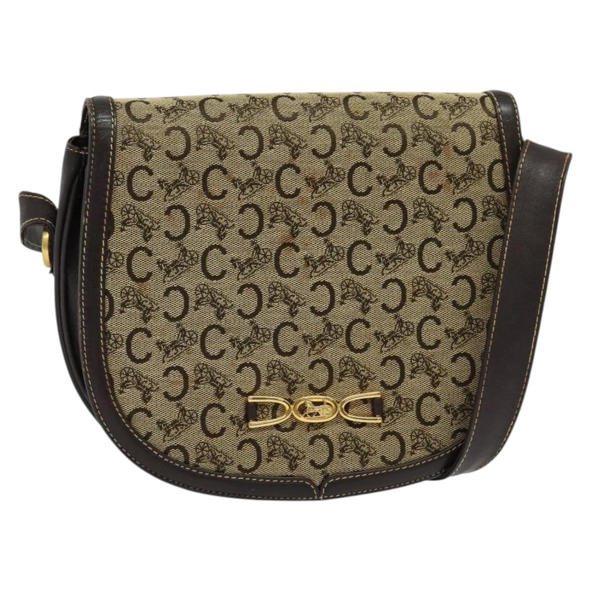 CELINE C Sulky Shoulder Bag Canvas Beige Gold Auth 139534