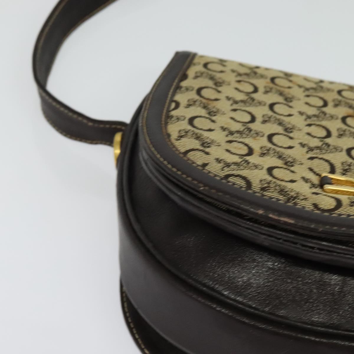 CELINE C Sulky Shoulder Bag Canvas Beige Gold Auth 139534