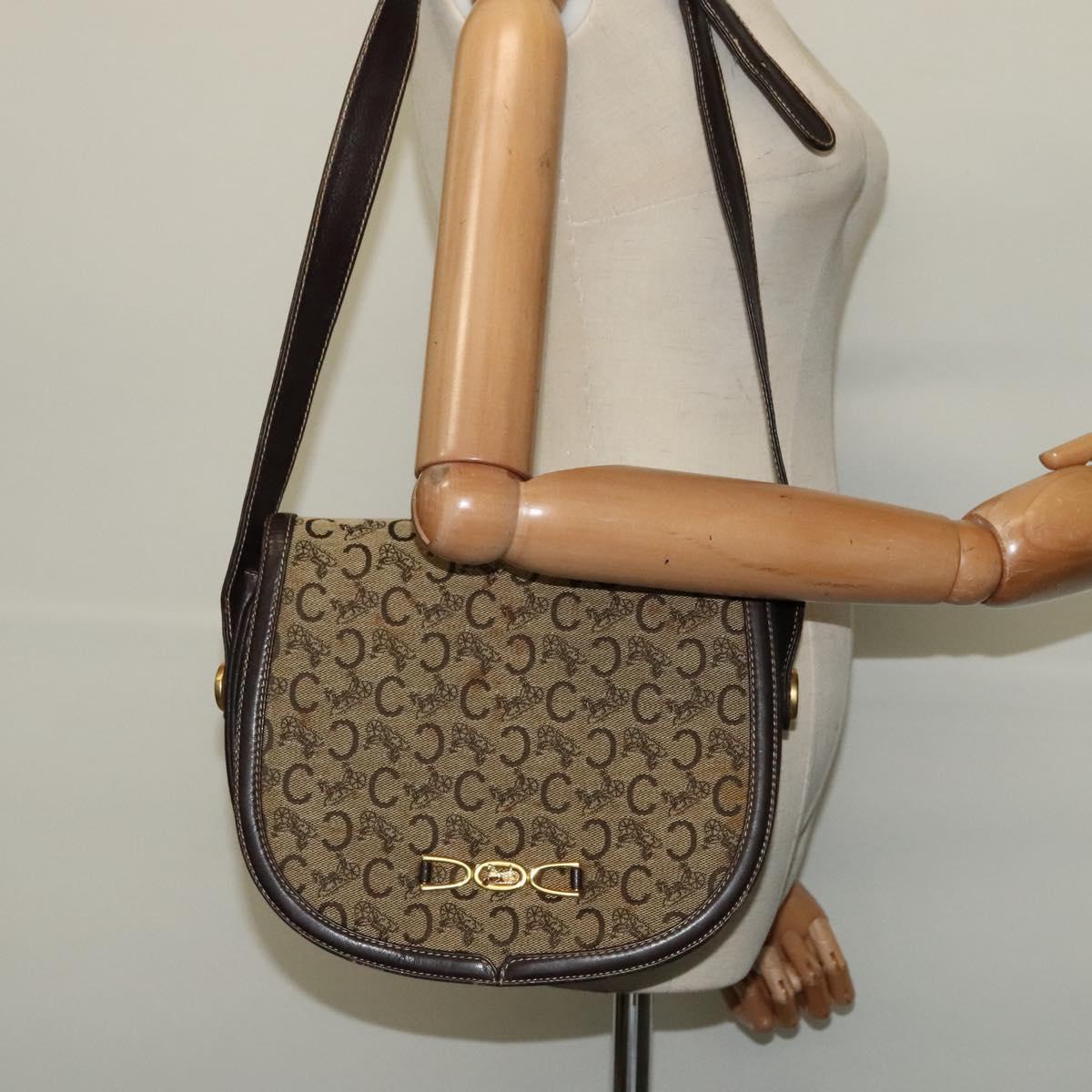 CELINE C Sulky Shoulder Bag Canvas Beige Gold Auth 139534