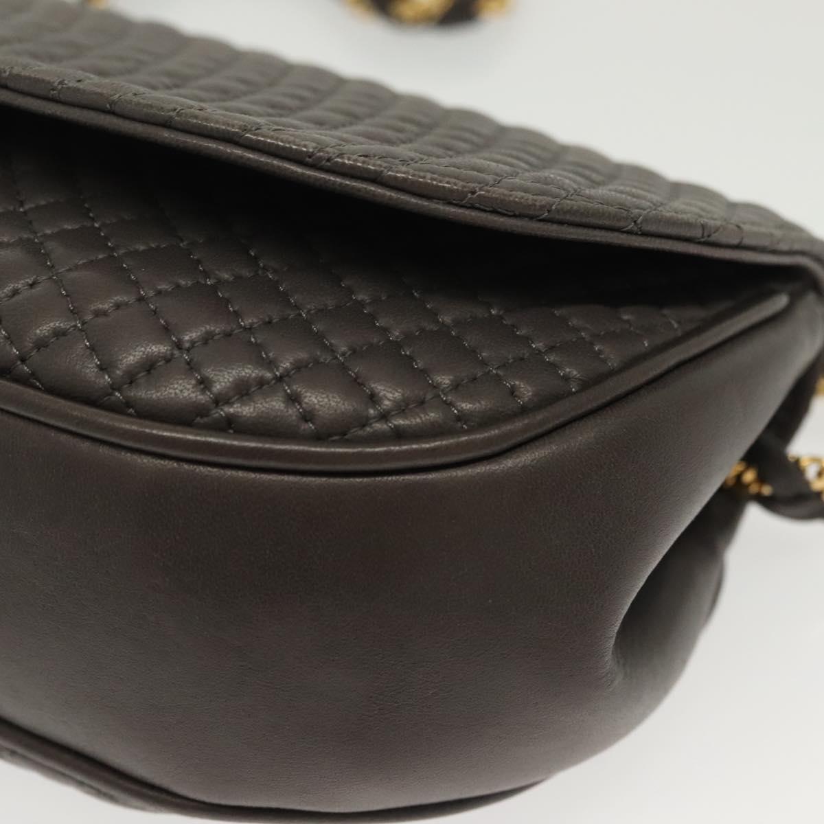 BALLY Chain Shoulder Bag Leather Gray Gold Auth 139538