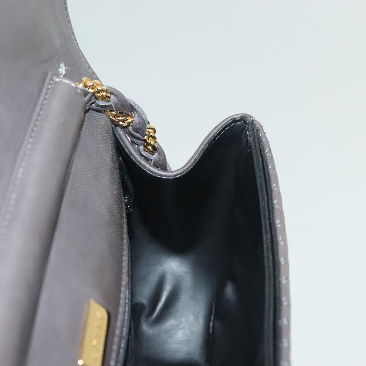 BALLY Chain Shoulder Bag Leather Gray Gold Auth 139538