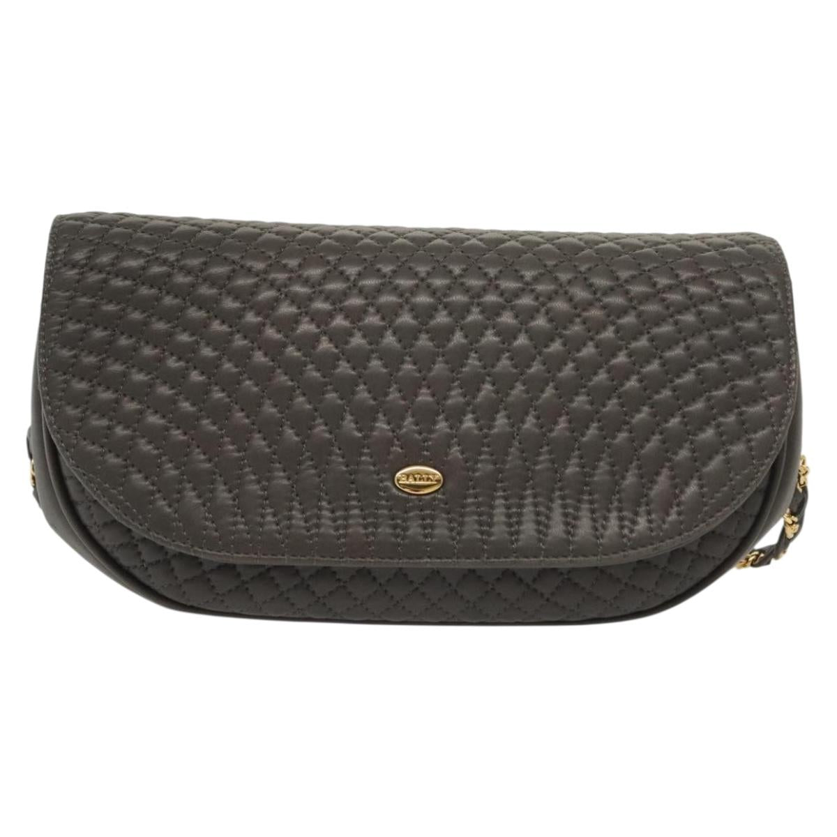 BALLY Chain Shoulder Bag Leather Gray Gold Auth 139538