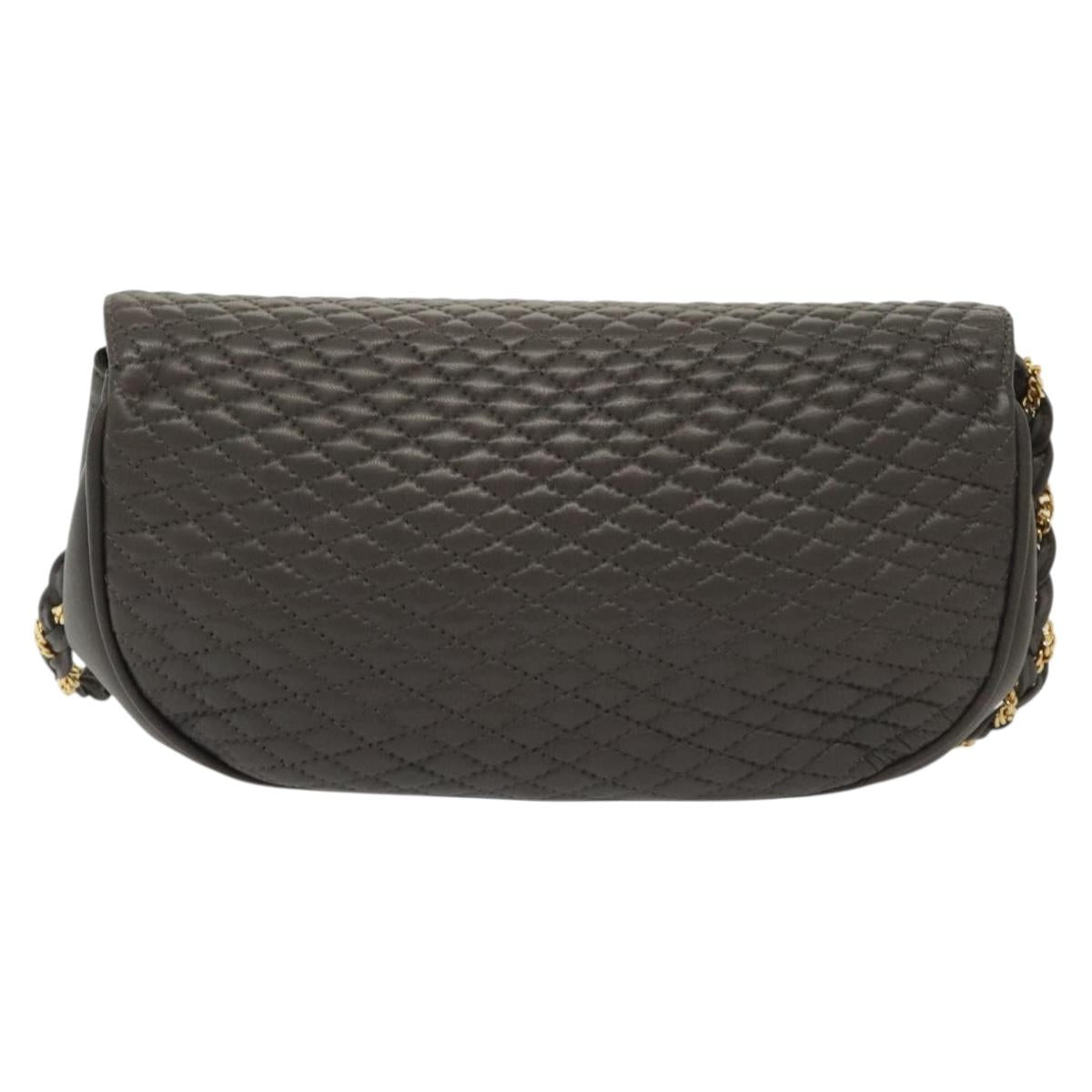 BALLY Chain Shoulder Bag Leather Gray Gold Auth 139538