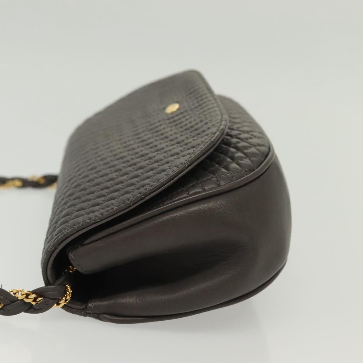 BALLY Chain Shoulder Bag Leather Gray Gold Auth 139538